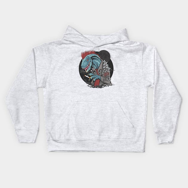 dinosaur punk raptor Kids Hoodie by Mako Design 